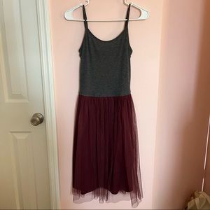 Gray Dress with Dark Raspberry Tulle